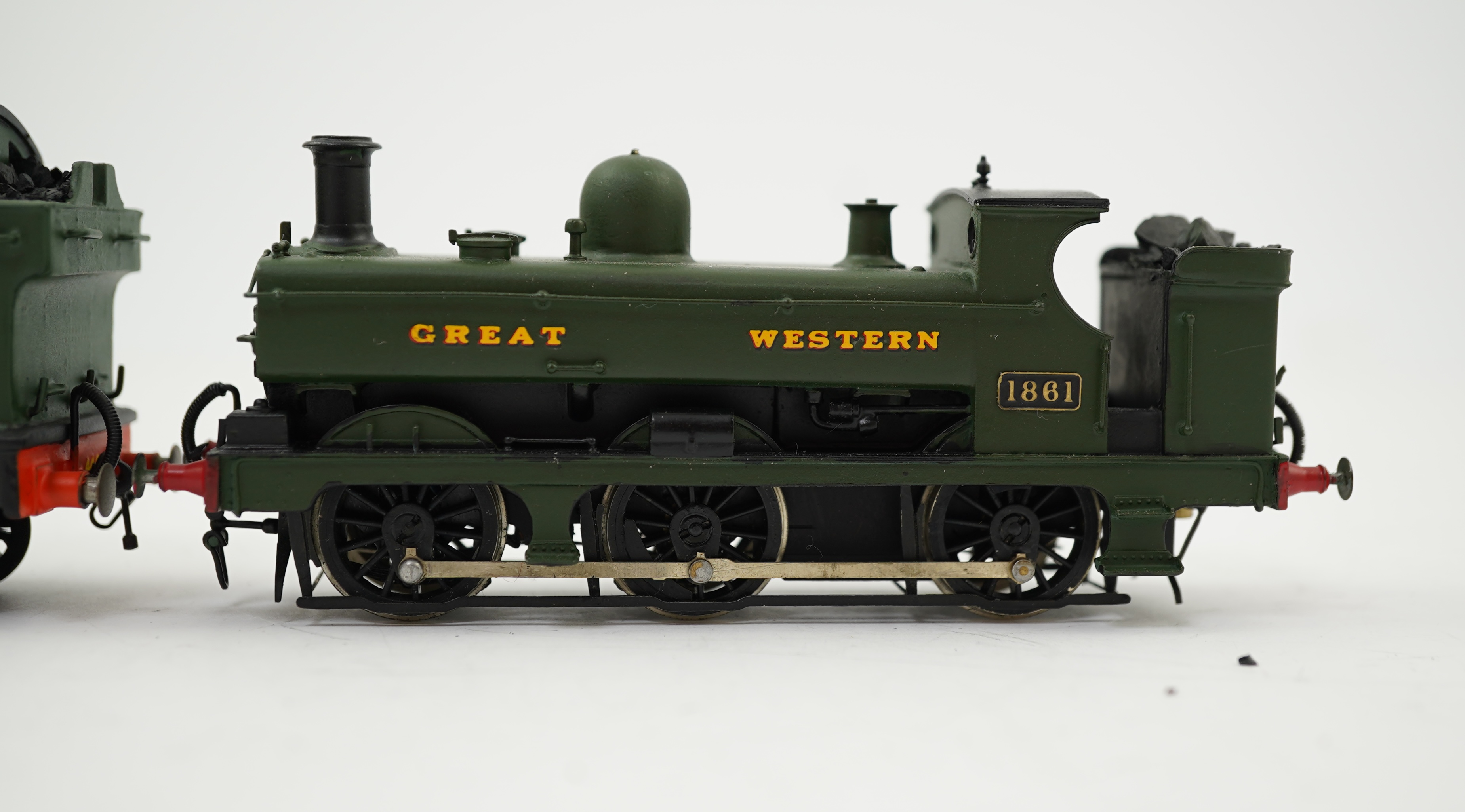 Two 00 gauge brass and white metal kit built GWR tank locomotives; a 4400 class 2-6-2 Prairie Tank, 4401, together with an 1854 class 0-6-0PT, 1861, constructed, painted and lined to a high standard, both motored for two